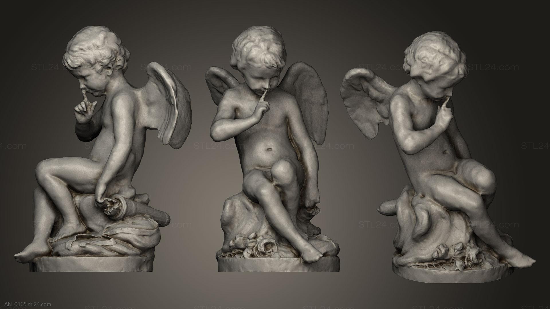 3d модели ангелы (Сидящий Купидон, AN_0135) 3D модель для ЧПУ станка